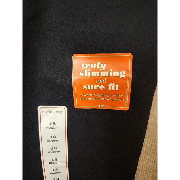 Dockers Truly Slimming Khaki Pants Womens 12 Black Sure Fit Stretch Trouser NEW - Picture 4 of 10